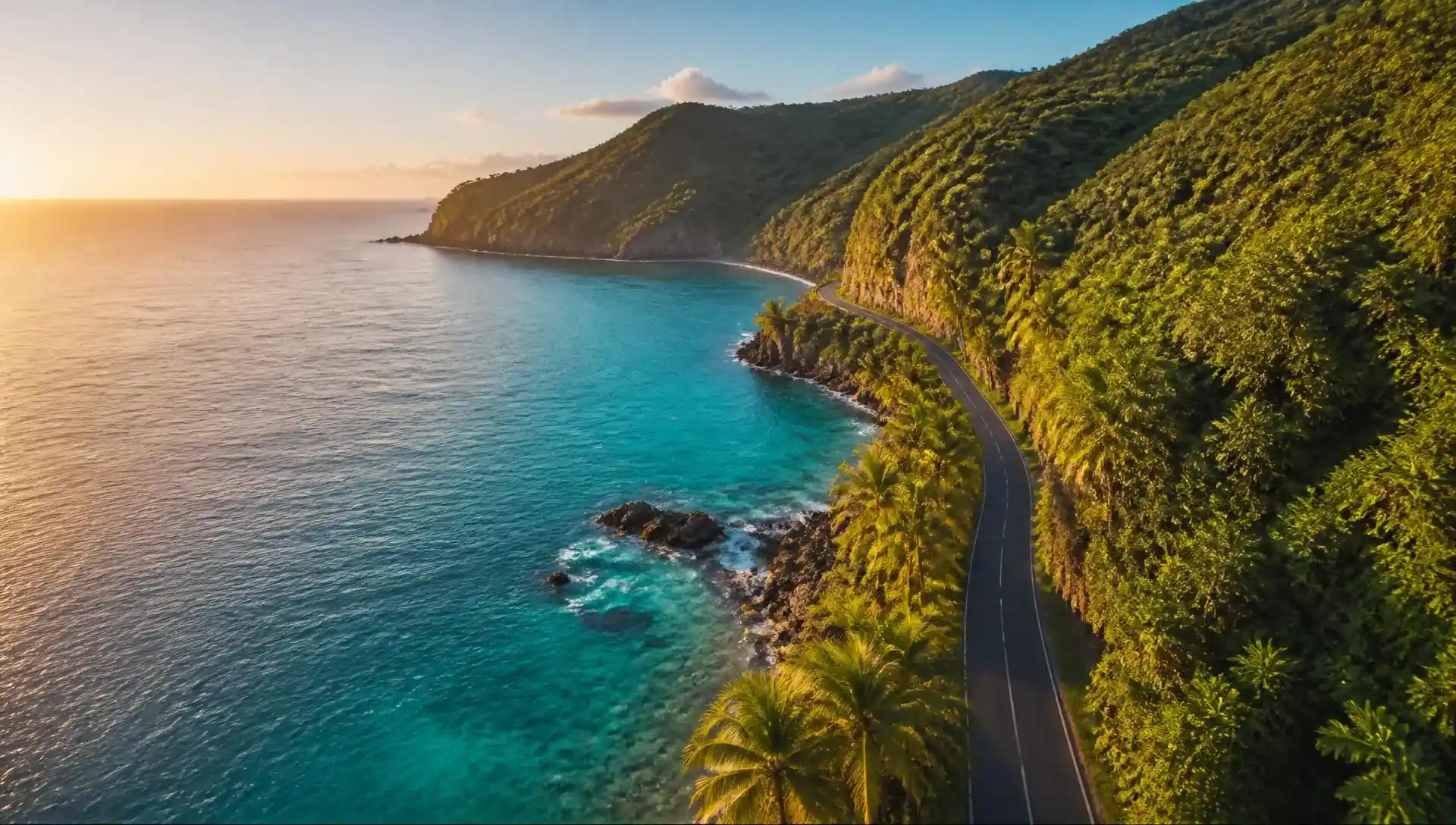 Route côtière de Martinique au coucher du soleil